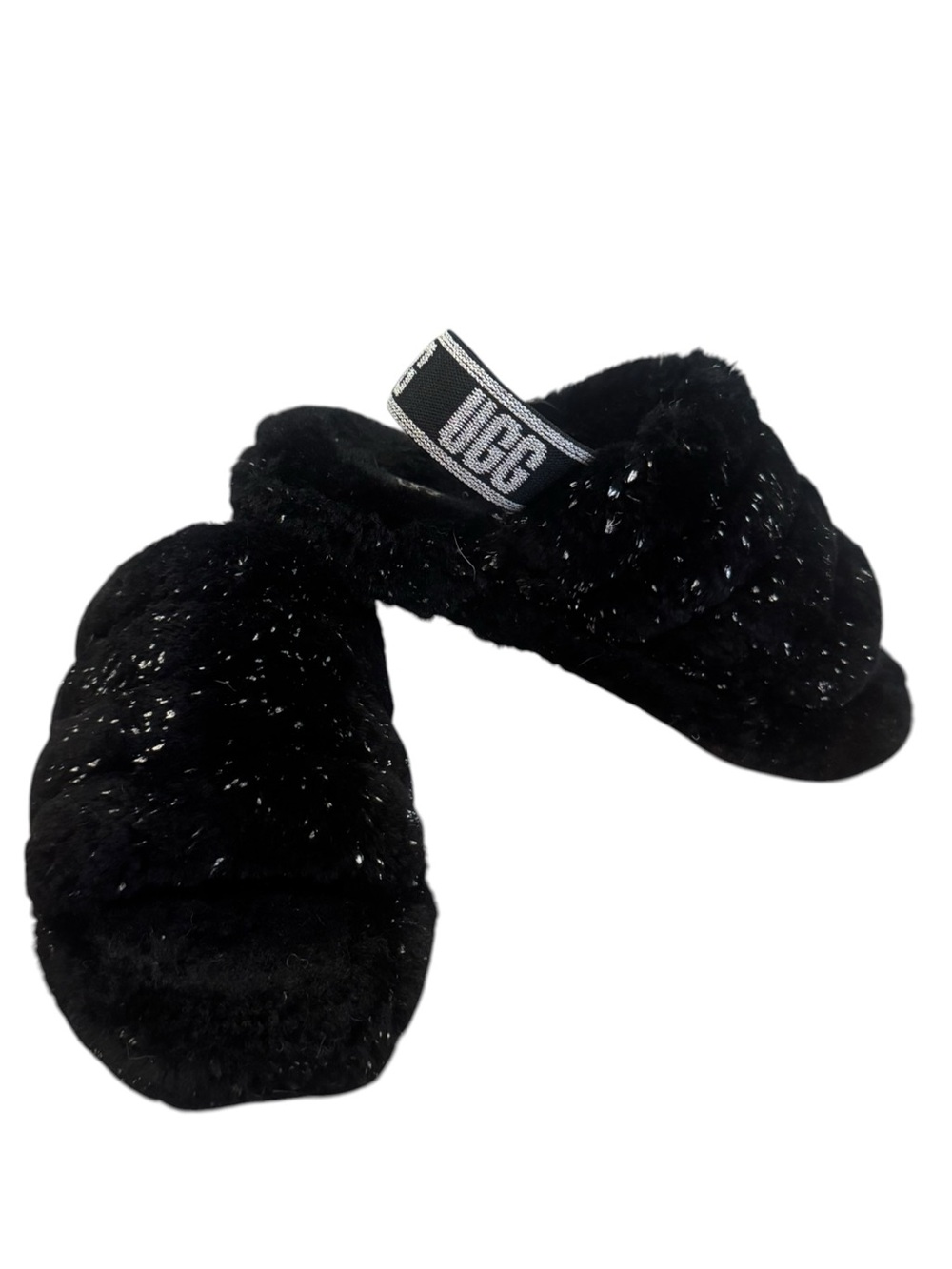 UGG Fluff Yeah Metallic Sparkle slippers Black 13 kids
